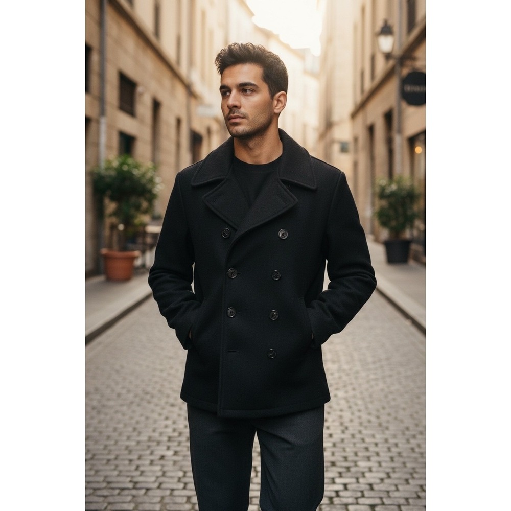 VINTAGE Bagazio Mens 100% Wool Peacoat Navy‎ Double Breasted Jacket Size S/M